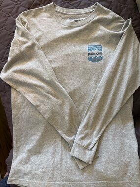 Patagonia Light Gray Crewneck Tee with Black Logo Print